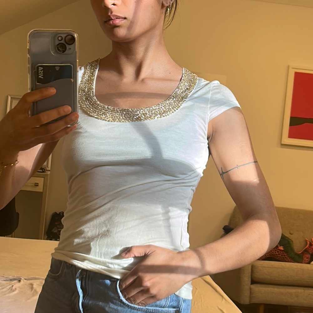 BCBGMaxazria Sequin Collar Shirt